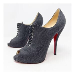 Christian Louboutin Lady Derby Flannel Lace Up Peep Toe Booties Womens Size 40